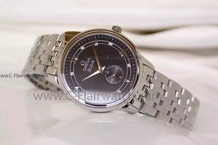 Stainless Steel Black Dial Omega De Ville Fake Watch 39mm